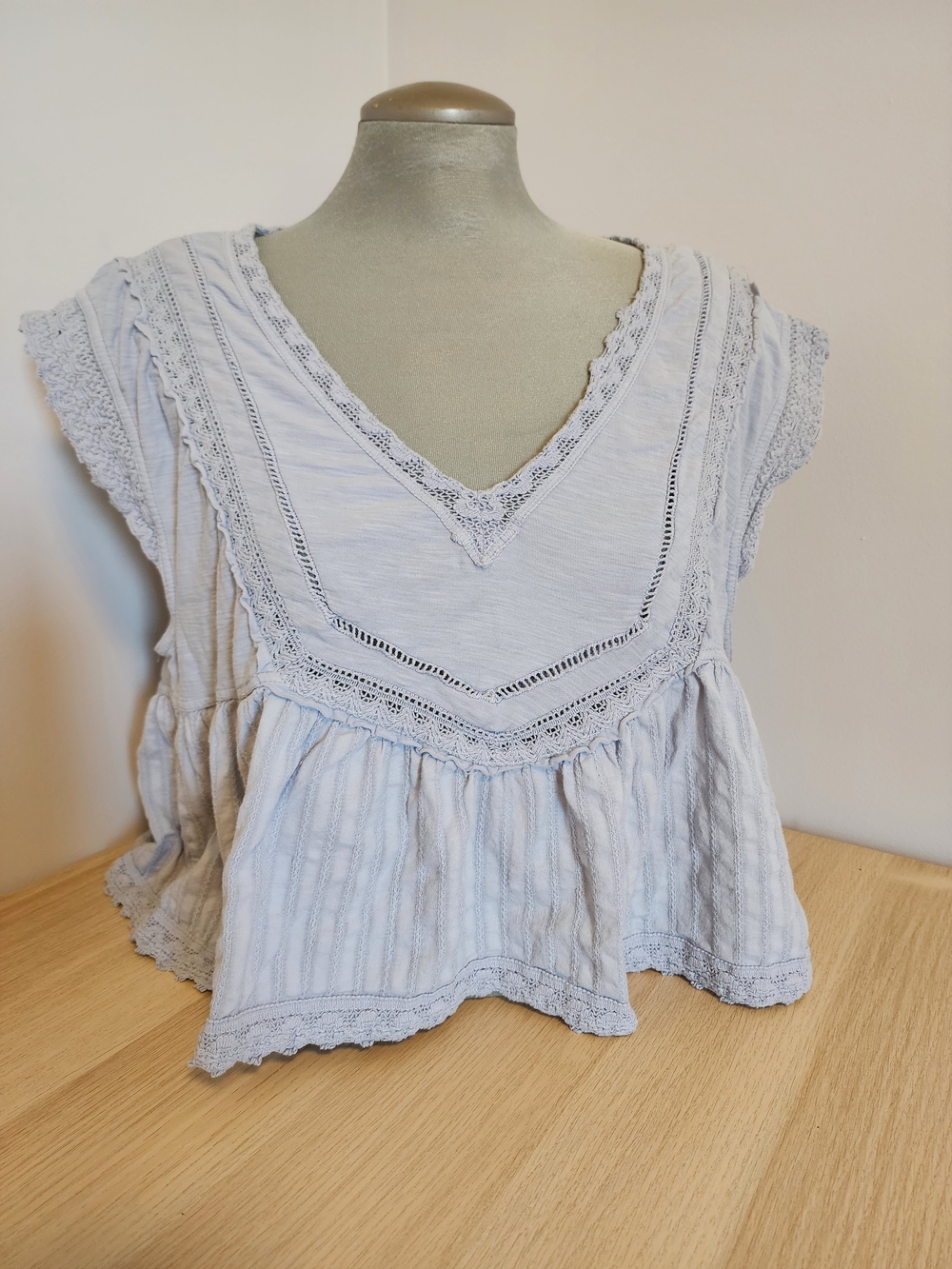 Pilcro Anthropologie Coastal Cottagecore Lace Babydoll Peplum Top XL